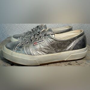 Superga Silver Metallic Embossed Platform Sneakers EU 39 US 8.5